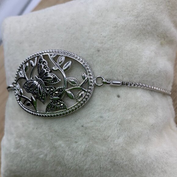 IBB Brillance Marcasite Butterfly Floral Adjustable Slide Bracelet - Picture 2 of 7